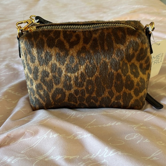 Handbags - Leopard Print Faux Fur Crossbody Bag - Brown